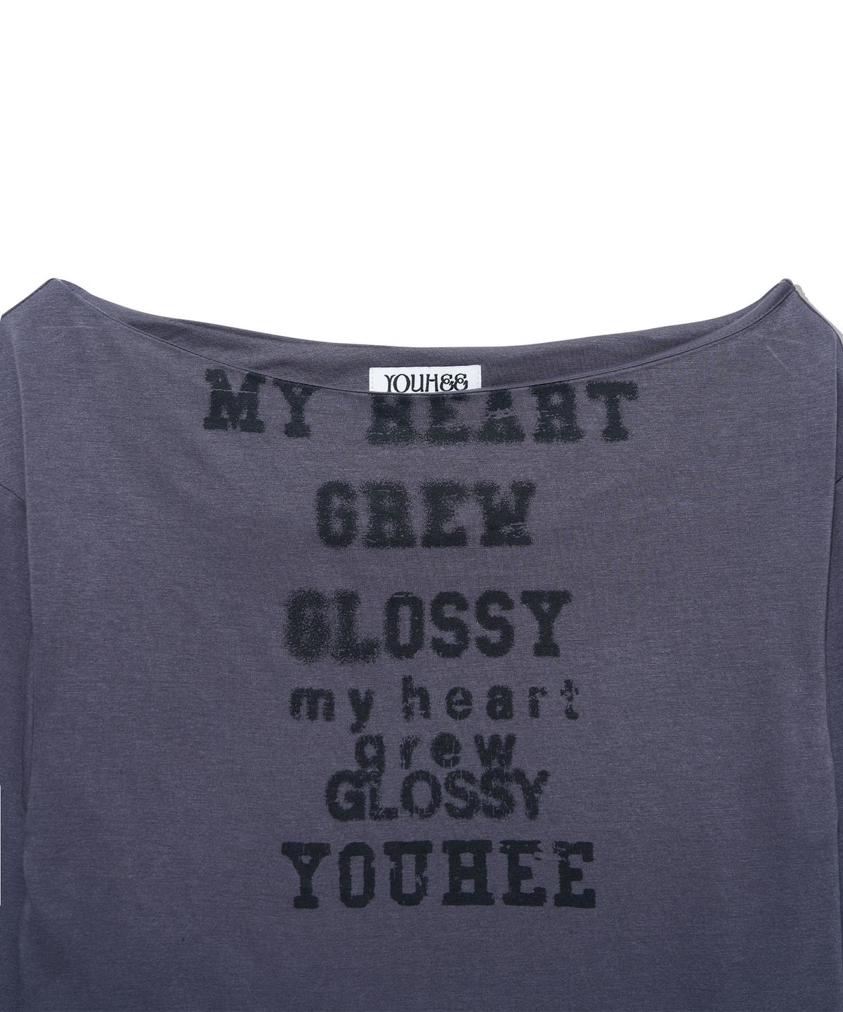 유희(YOUHEE) GLOSSY OFF-SHOULDER LONG SLEEVE_CHARCOAL