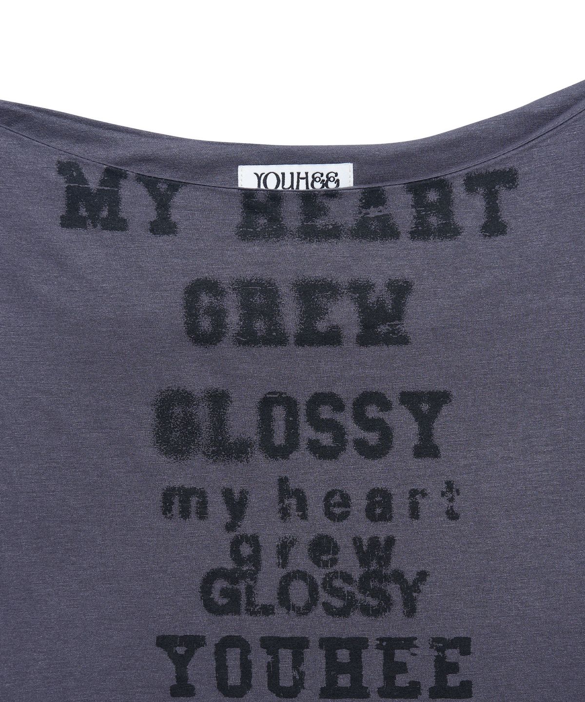유희(YOUHEE) GLOSSY OFF-SHOULDER LONG SLEEVE_CHARCOAL