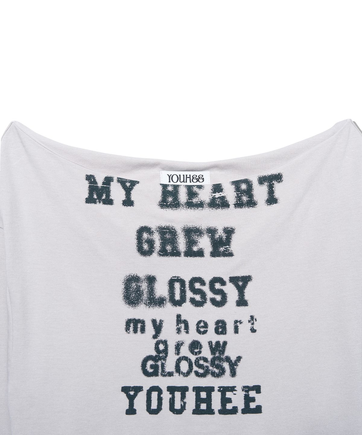 유희(YOUHEE) GLOSSY OFF-SHOULDER LONG SLEEVE_LIGHT GREY