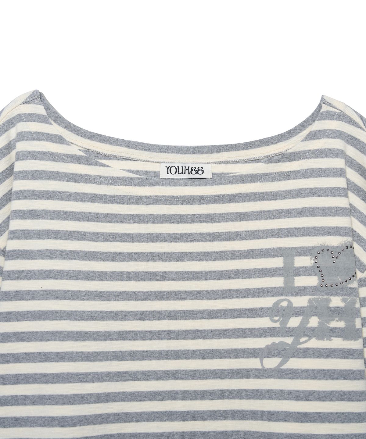 유희(YOUHEE) STRIPE OFF-SHOULDER LONG SLEEVE_MELANGE GREY