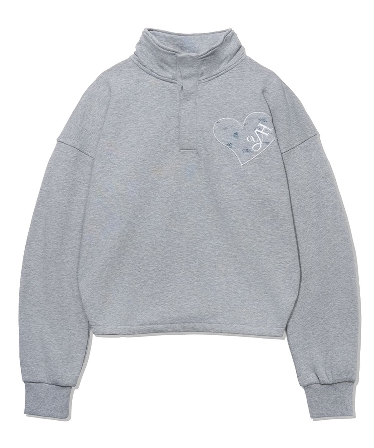 유희(YOUHEE) YOUHEE HEART HALF-NECK SWEATSHIRTS_MELANGE GREY