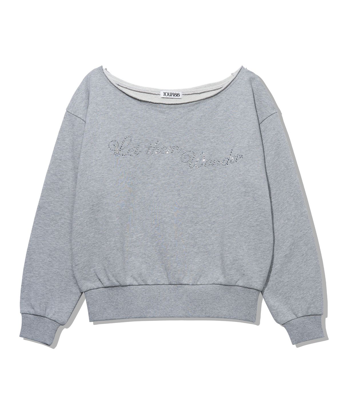 유희(YOUHEE) HOTFIX OFF-SHOULDER SWEAT SHIRTS_MELANGE GREY