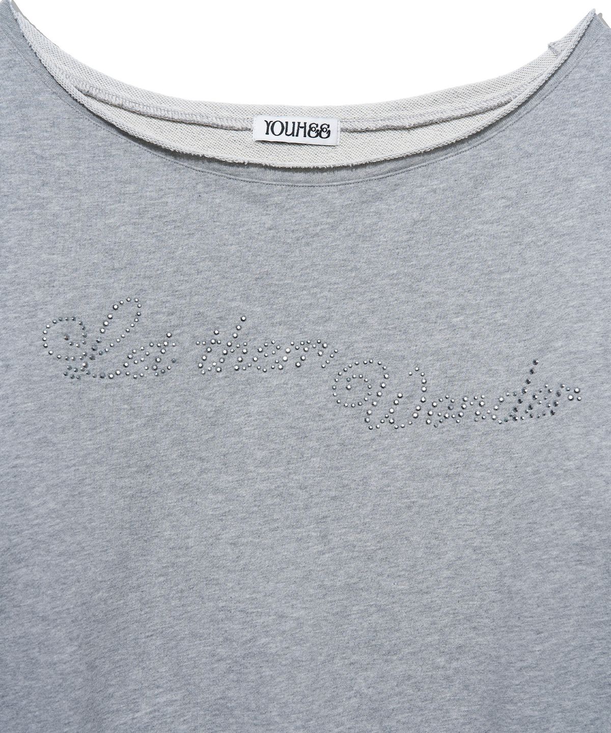 유희(YOUHEE) HOTFIX OFF-SHOULDER SWEAT SHIRTS_MELANGE GREY