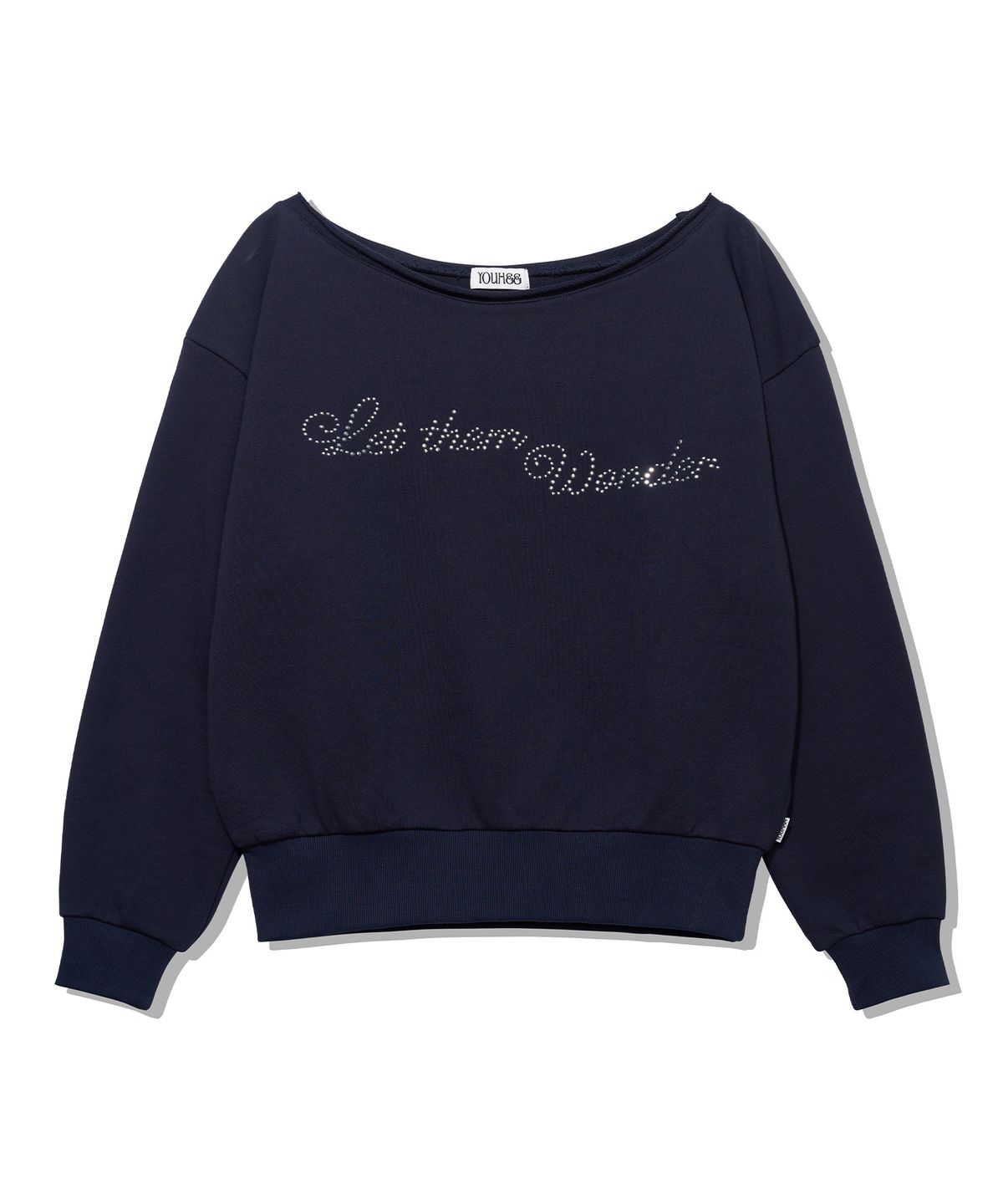 유희(YOUHEE) HOTFIX OFF-SHOULDER SWEAT SHIRTS_NAVY