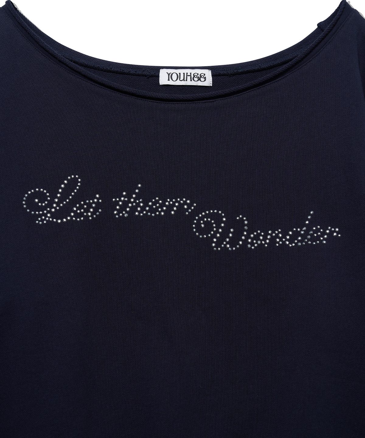 유희(YOUHEE) HOTFIX OFF-SHOULDER SWEAT SHIRTS_NAVY