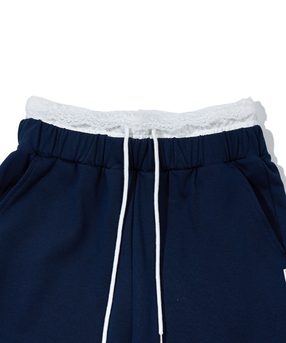 유희(YOUHEE) (FW버전) LACE LAYERED JERSEY PANTS_NAVY