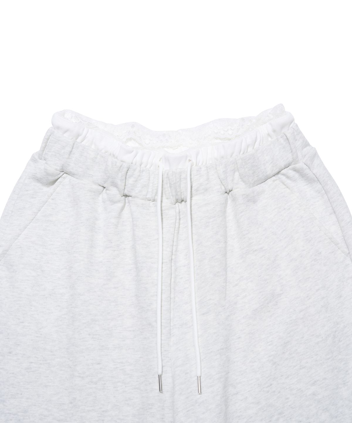 유희(YOUHEE) LACE LAYERED JERSEY PANTS_OATMEAL