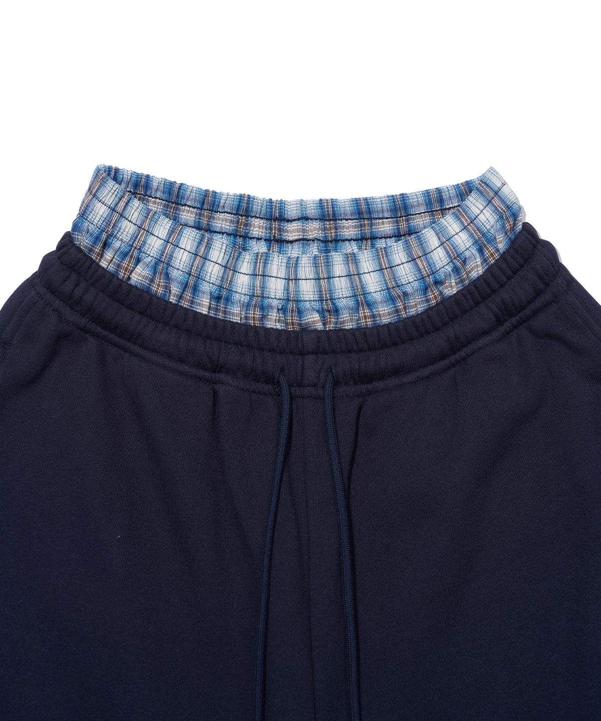 유희(YOUHEE) CHECK YH LAYERED SWEATPANTS_NAVY