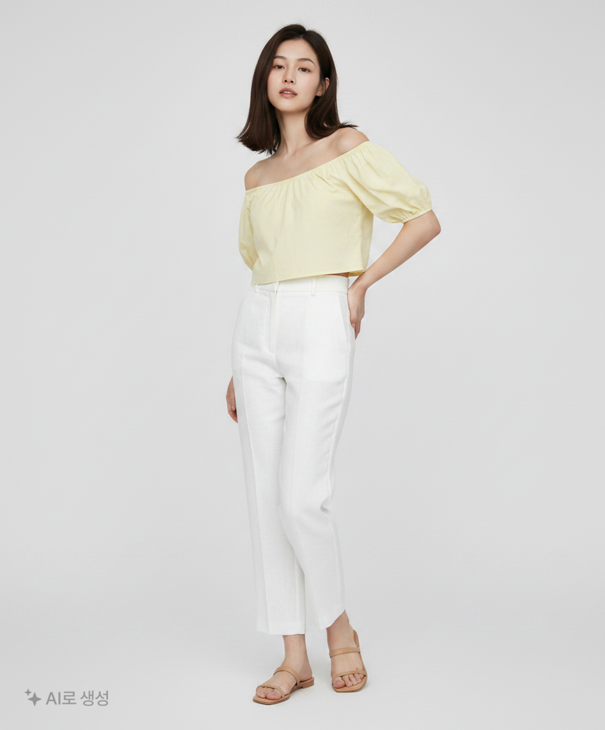 랩(LAP) 스트링라운드퍼프 블라우스 AM2WB586 FREE