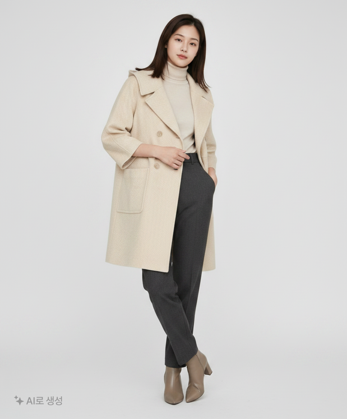 룩캐스트(LOOKAST) LIGHT BEIGE OVERFIT WOOL CAPE COAT