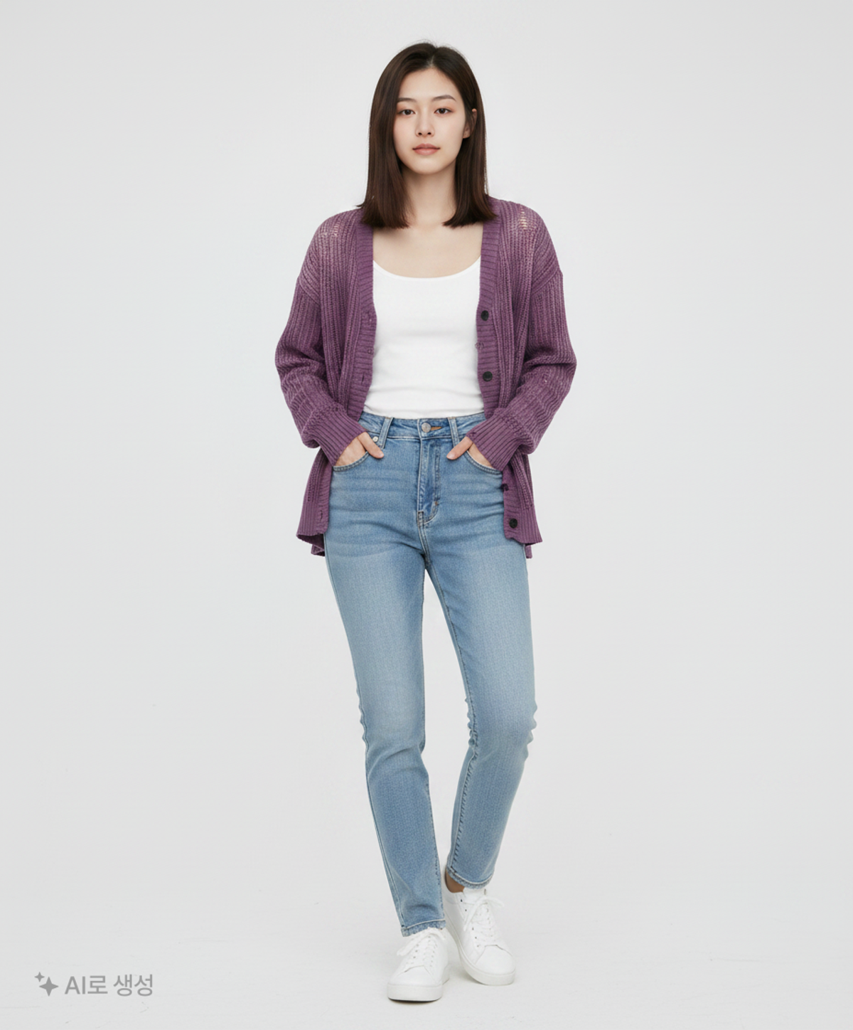 후드후드(HOODHOOD) 데미지 블리치 워싱 가디건 퍼플 2