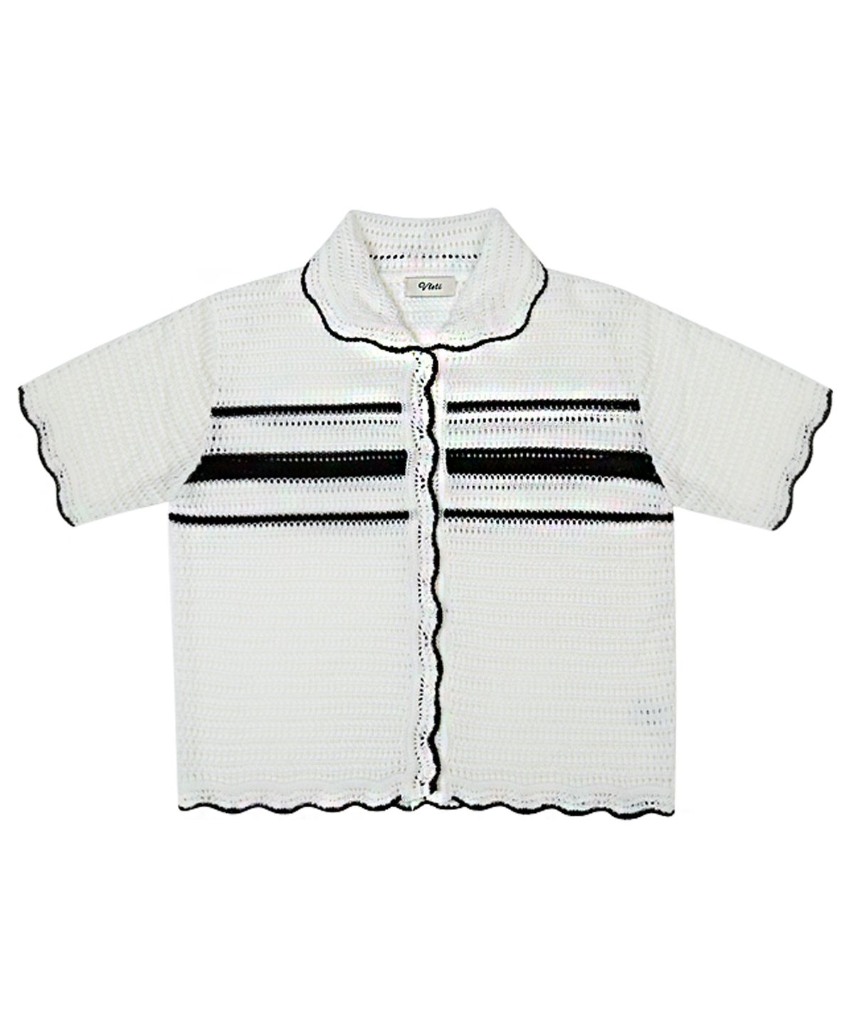 블레티(VLETI) Linen Collar Wave Half Knit Cardigan (black)