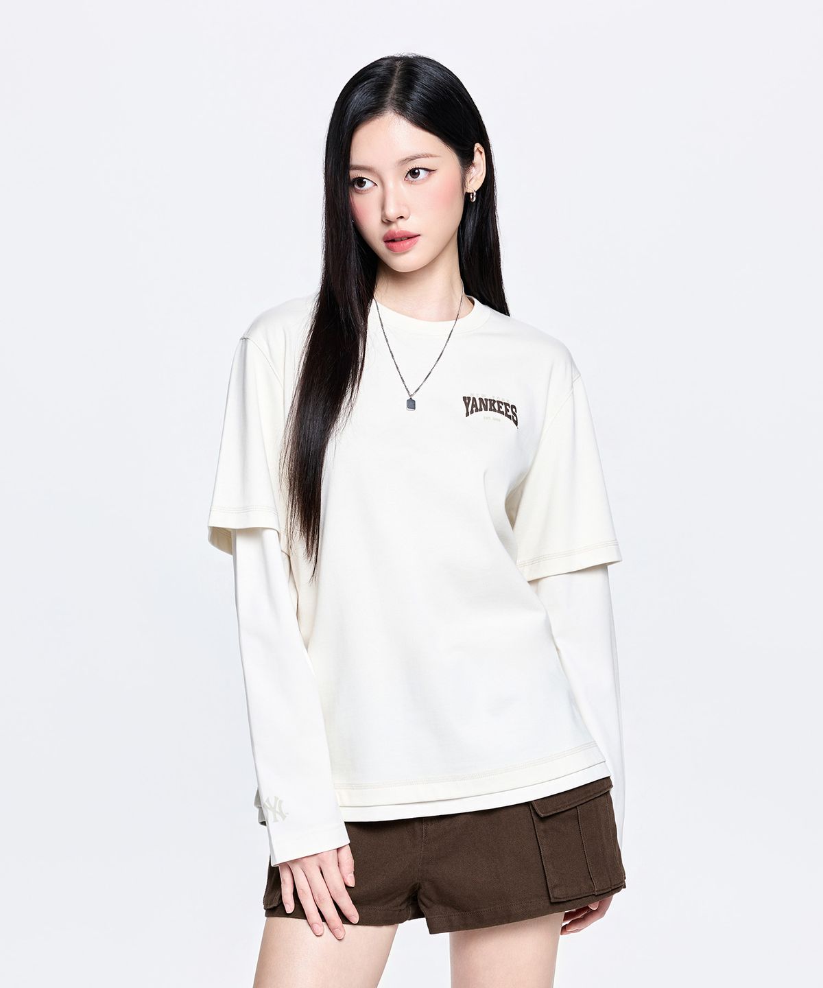 엠엘비(MLB) 베이직 스트릿 헤비웨이트 레이어드 긴팔 티셔츠 NY (Cream)