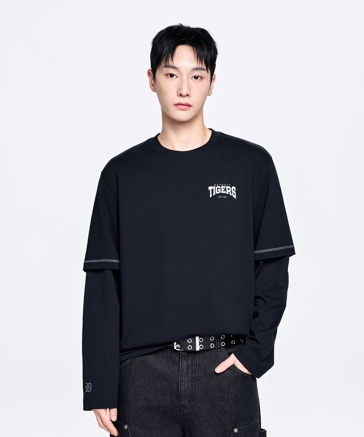 엠엘비(MLB) 베이직 스트릿 헤비웨이트 레이어드 긴팔 티셔츠 DET (Black)