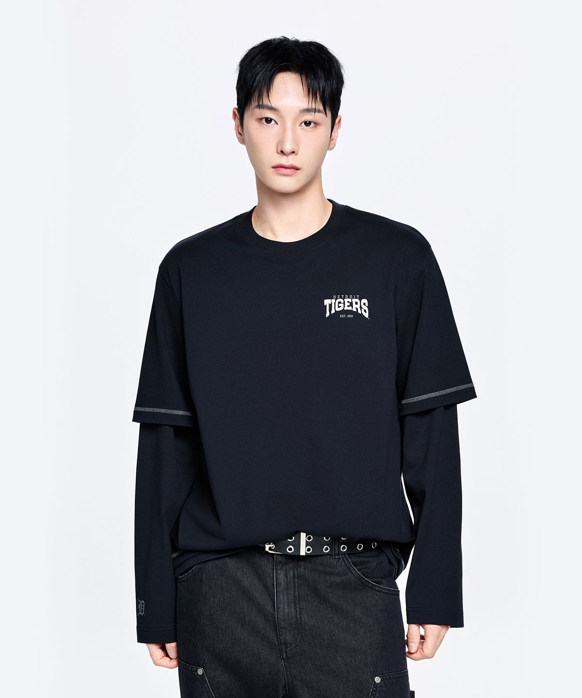 엠엘비(MLB) 베이직 스트릿 헤비웨이트 레이어드 긴팔 티셔츠 DET (Black)