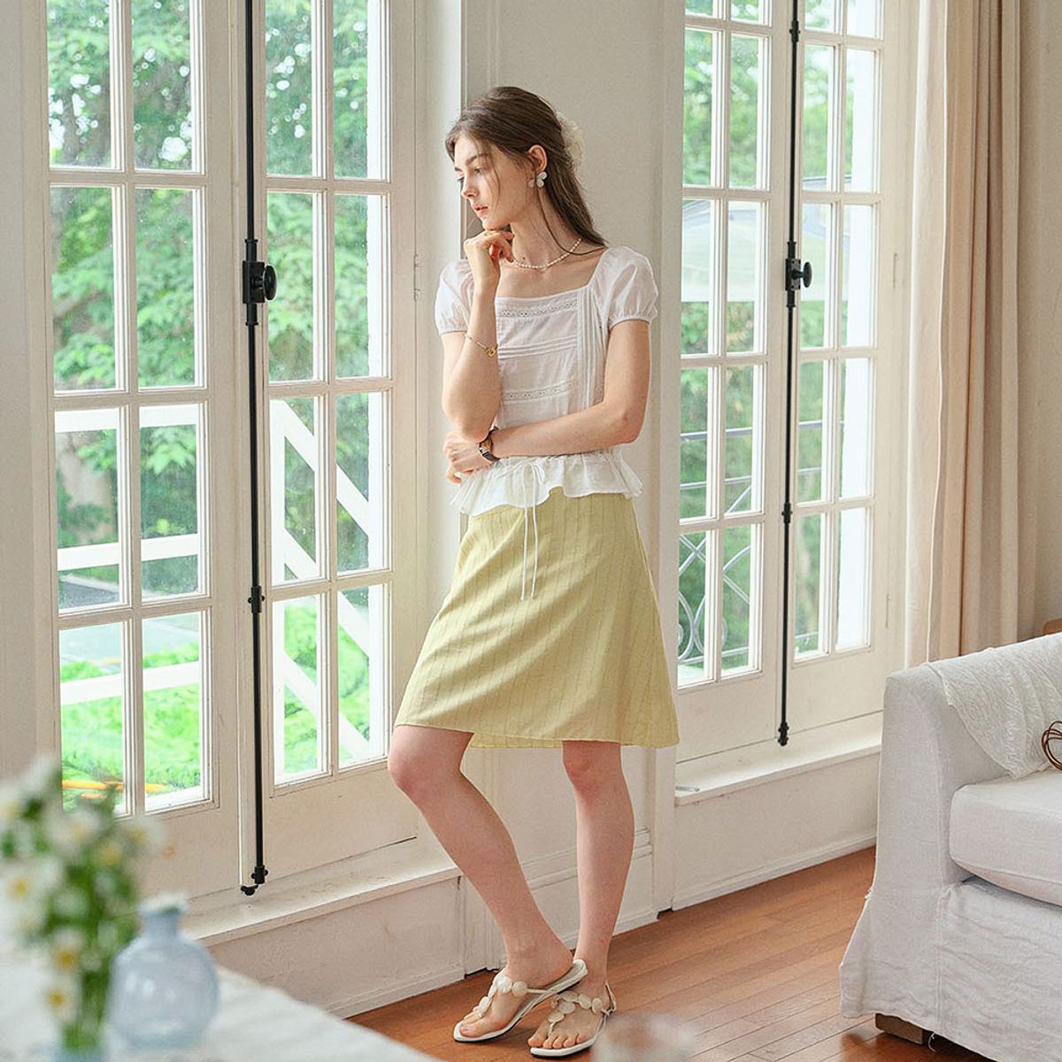 심플레트로(SIMPLE RETRO) SR_Drawstring elegant skirt