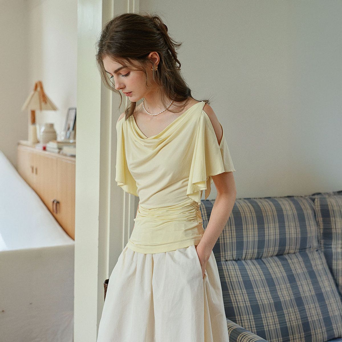 심플레트로(SIMPLE RETRO) SR_Cinching knit top_2color