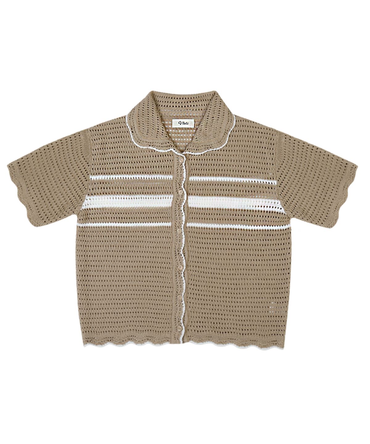 블레티(VLETI) Linen Collar Wave Half Knit Cardigan (beige)