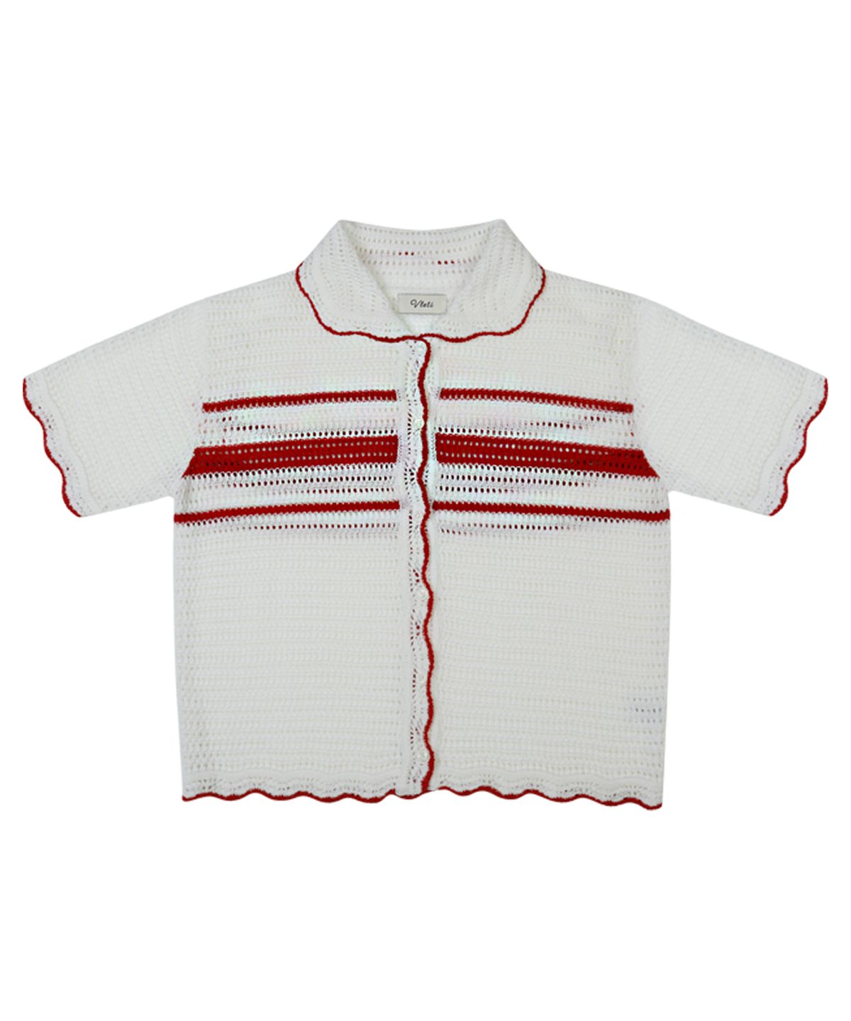 블레티(VLETI) Linen Collar Wave Half Knit Cardigan (red)