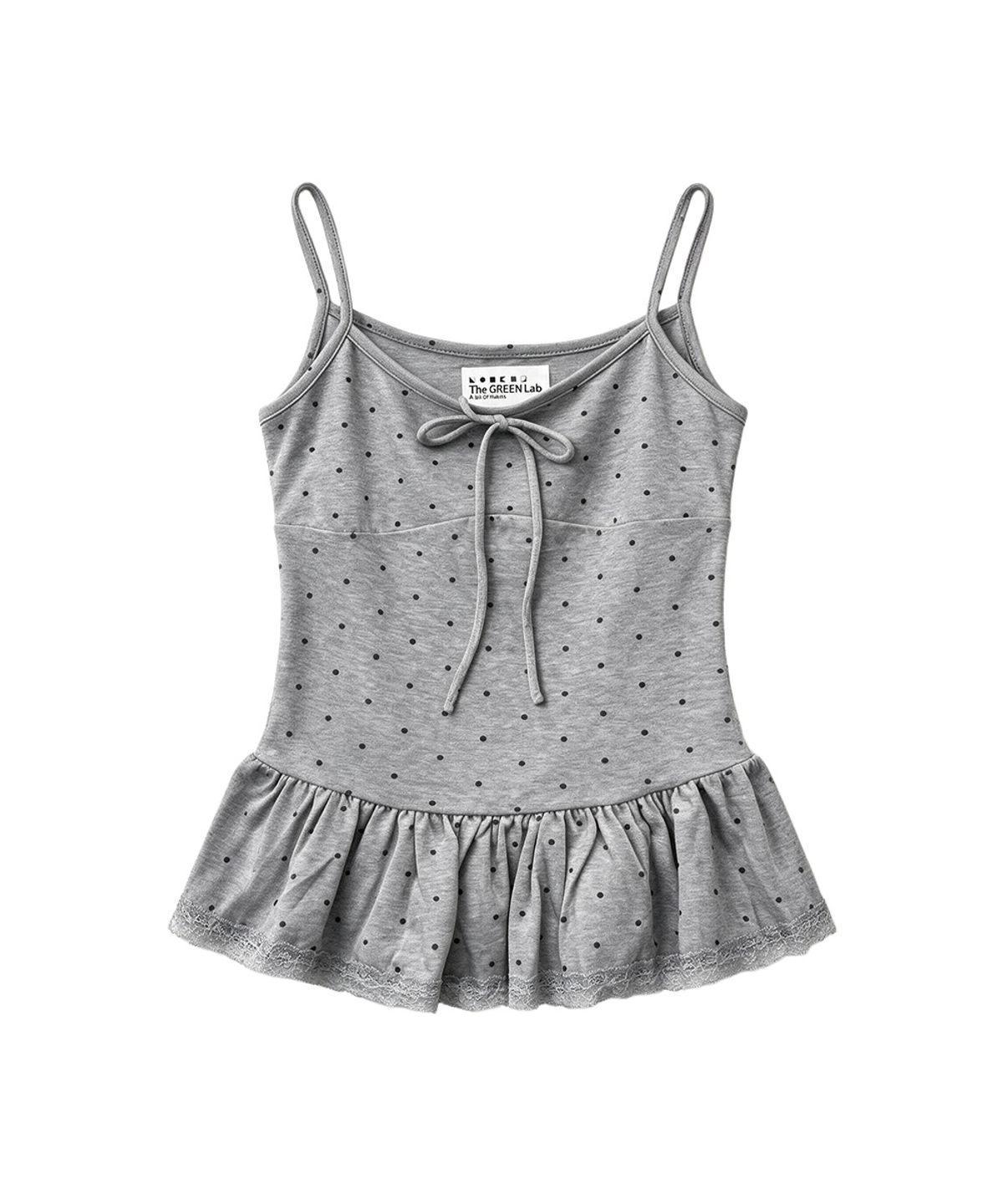 더그린랩(THE GREEN LAB) 도트 프릴 탑 가디건 세트 [멜란지 그레이]