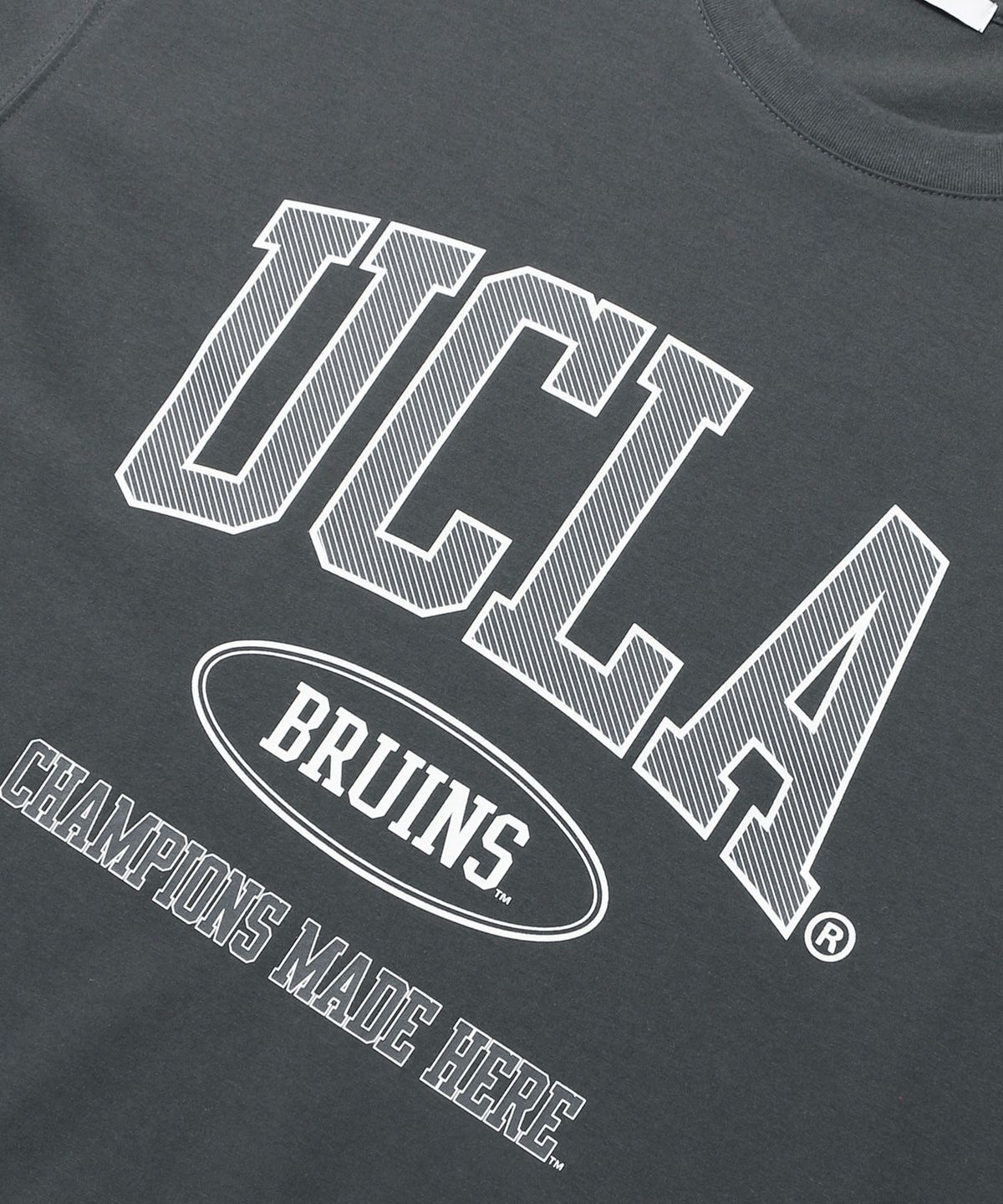 유씨엘에이(UCLA) 남녀공용 UCLA 사선 아치 로고 아트웍 오버핏 반팔 티셔츠[CH-GREY](UC6ST94)