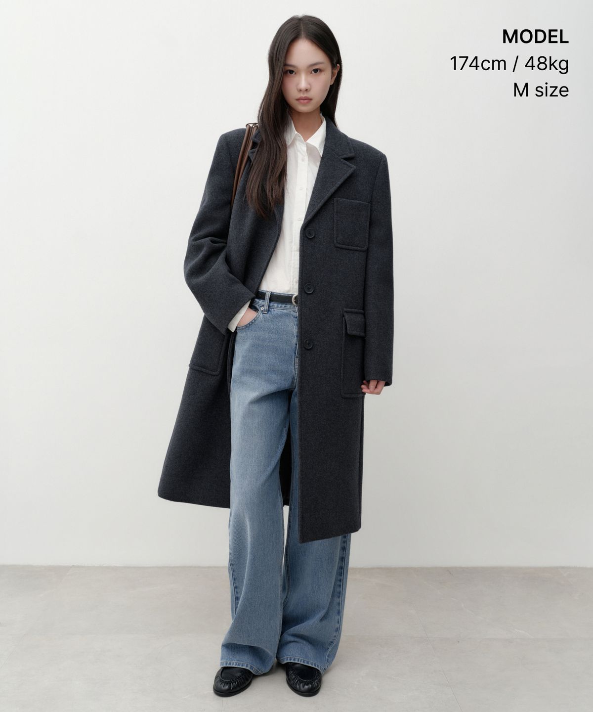 무신사 스탠다드 우먼(MUSINSA STANDARD WOMAN) 우먼즈 캐시미어 블렌드 아웃 포켓 싱글 코트 [차콜 그레이]