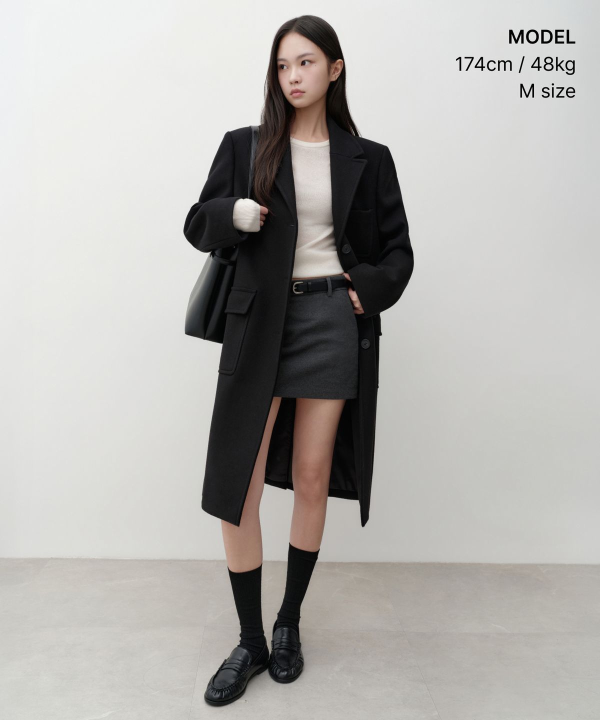 무신사 스탠다드 우먼(MUSINSA STANDARD WOMAN) 우먼즈 캐시미어 블렌드 아웃 포켓 싱글 코트 [블랙]