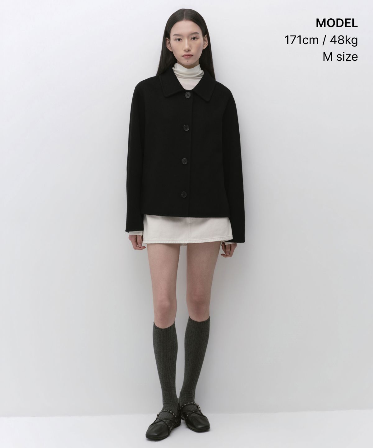 무신사 스탠다드 우먼(MUSINSA STANDARD WOMAN) 우먼즈 캐시미어 블렌드 핸드메이드 쇼트 맥 코트 [블랙]