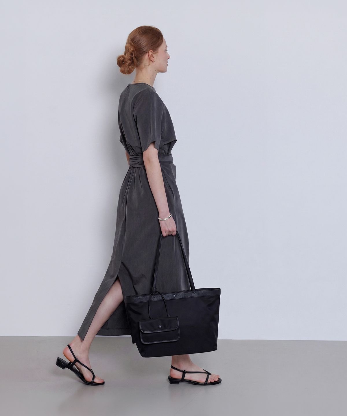 논앤논(NON AND NON) [쿨터치.ver] DRAPE WAIST LONG DRESS_NHON6538 (차콜)