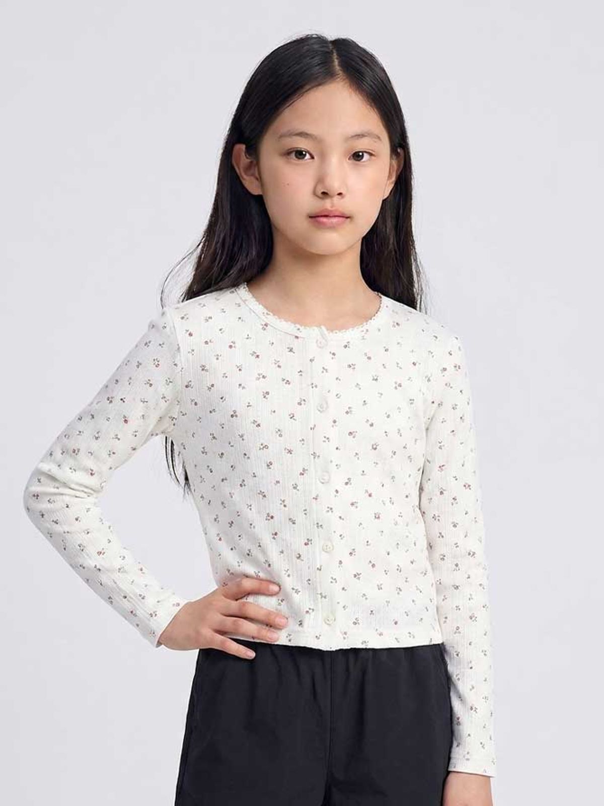 행텐 틴즈(HANGTEN TEENS) 틴즈 여아 웨일 플라워 패턴 가디건_003(14580-131-610-31)
