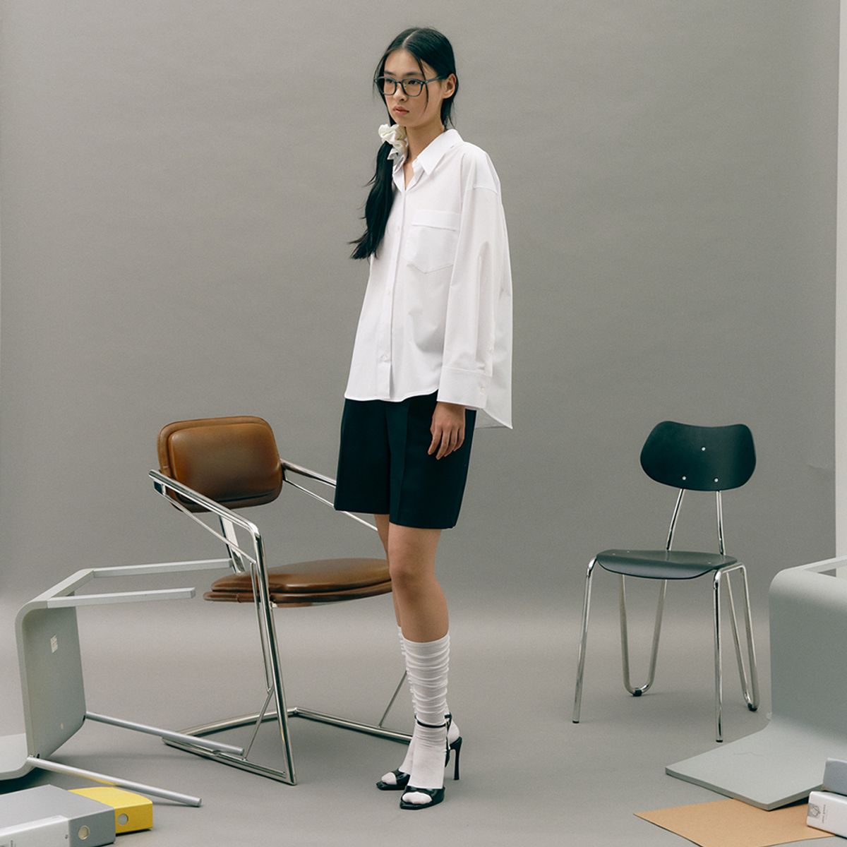 이비엠(EBM) 오픈카라 오버핏 셔츠 EMP2EBL020