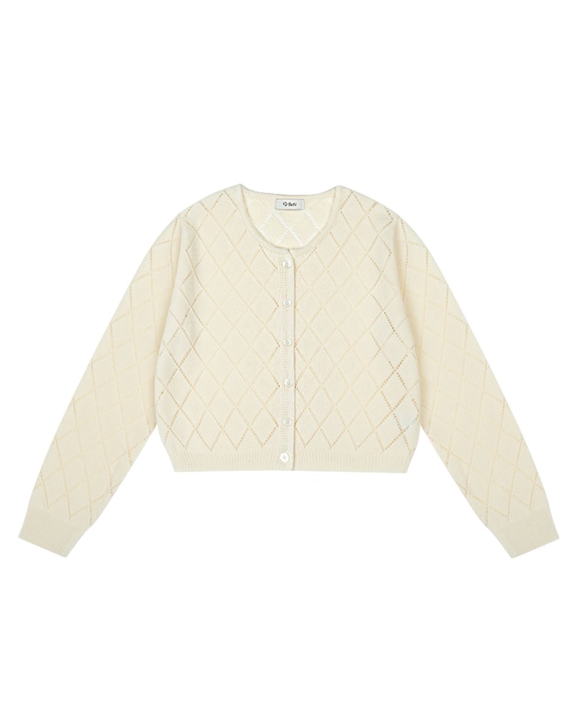 블레티(VLETI) Summer Linen Diamond Round Knit Cardigan (cream)