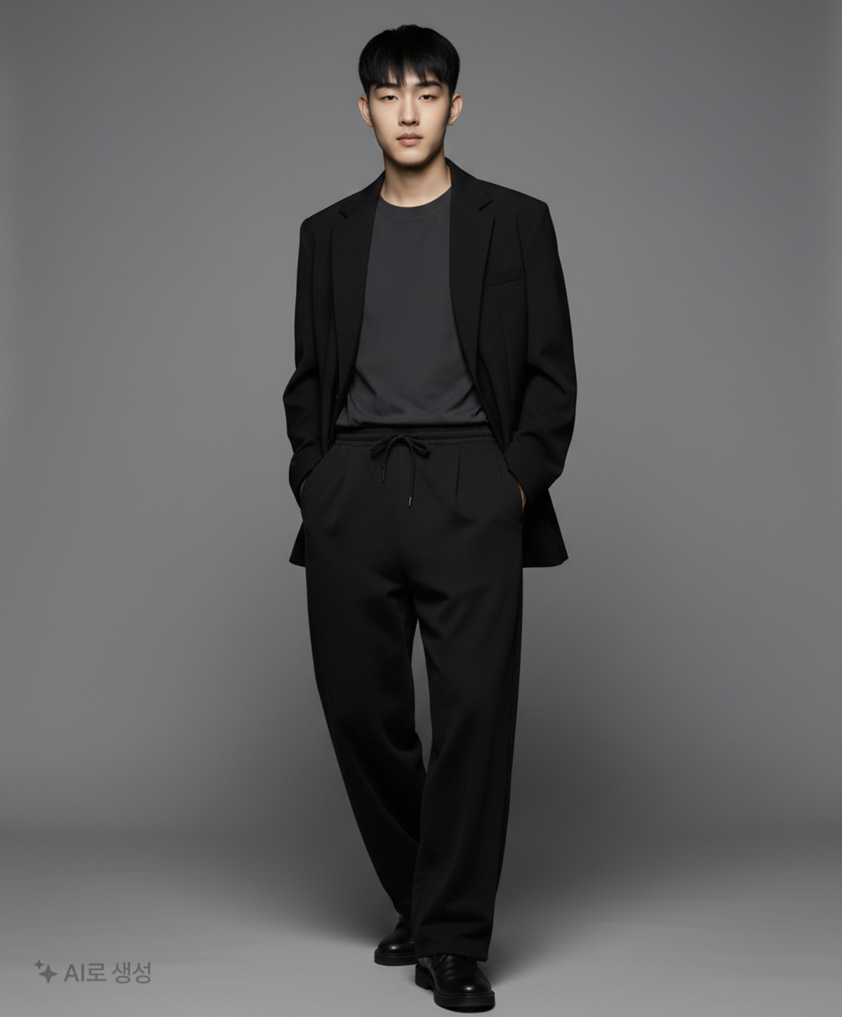 멜란지 마스터(MELANGE MASTER) 와이드 원 턱 스웨트 팬츠 [블랙] 2XL