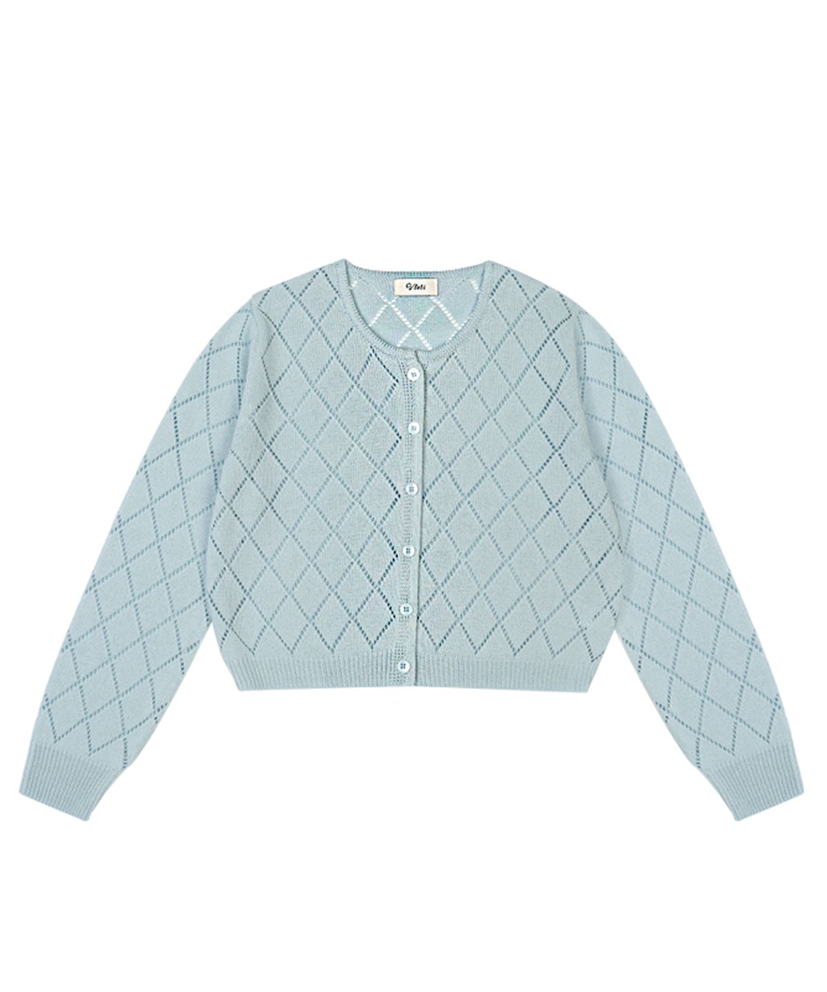 블레티(VLETI) Summer Linen Diamond Round Knit Cardigan (light sky)