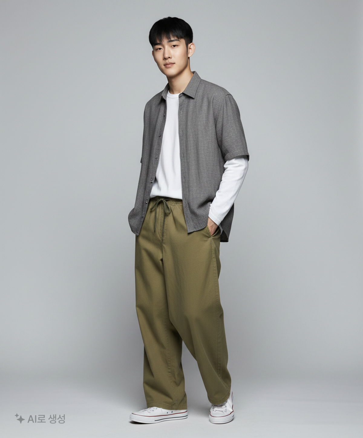 수아레(SUARE) 세미 와이드 치노 팬츠 카키 L