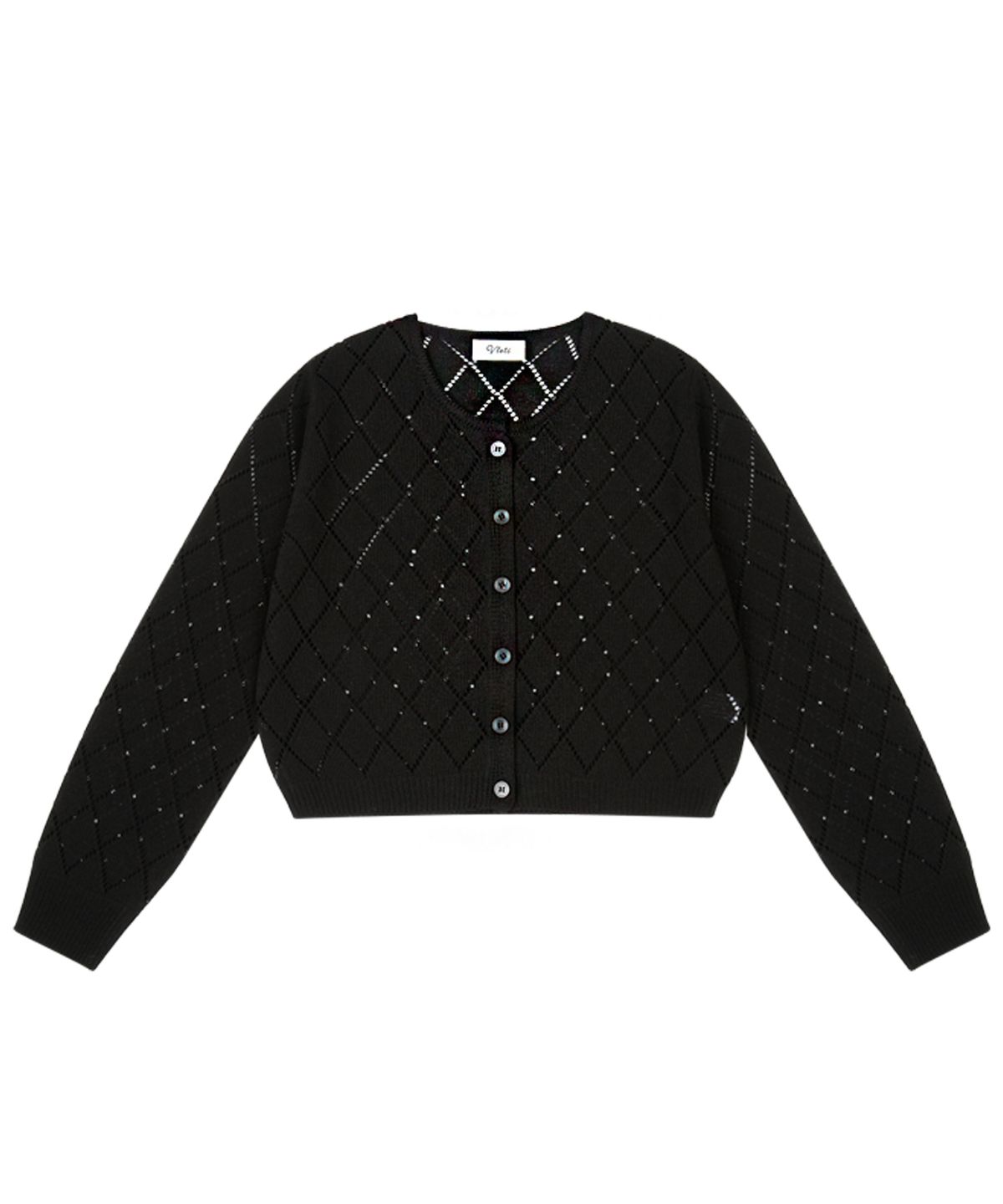 블레티(VLETI) Summer Linen Diamond Round Knit Cardigan (black)