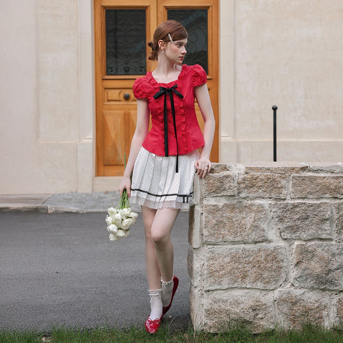 쎄무아듀(CEST MOIDEW) Cest_Red polka dot ruffle blouse