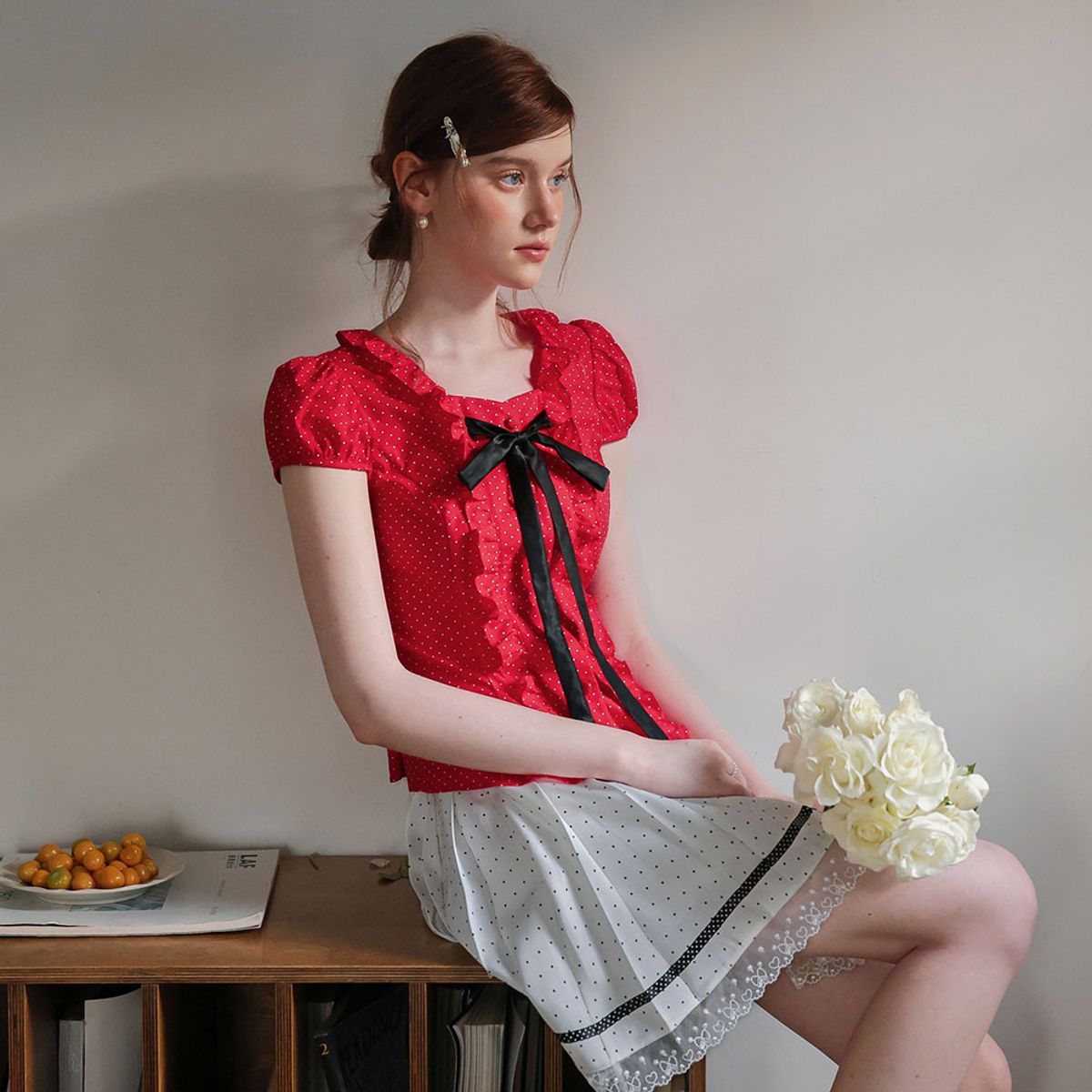쎄무아듀(CEST MOIDEW) Cest_Red polka dot ruffle blouse