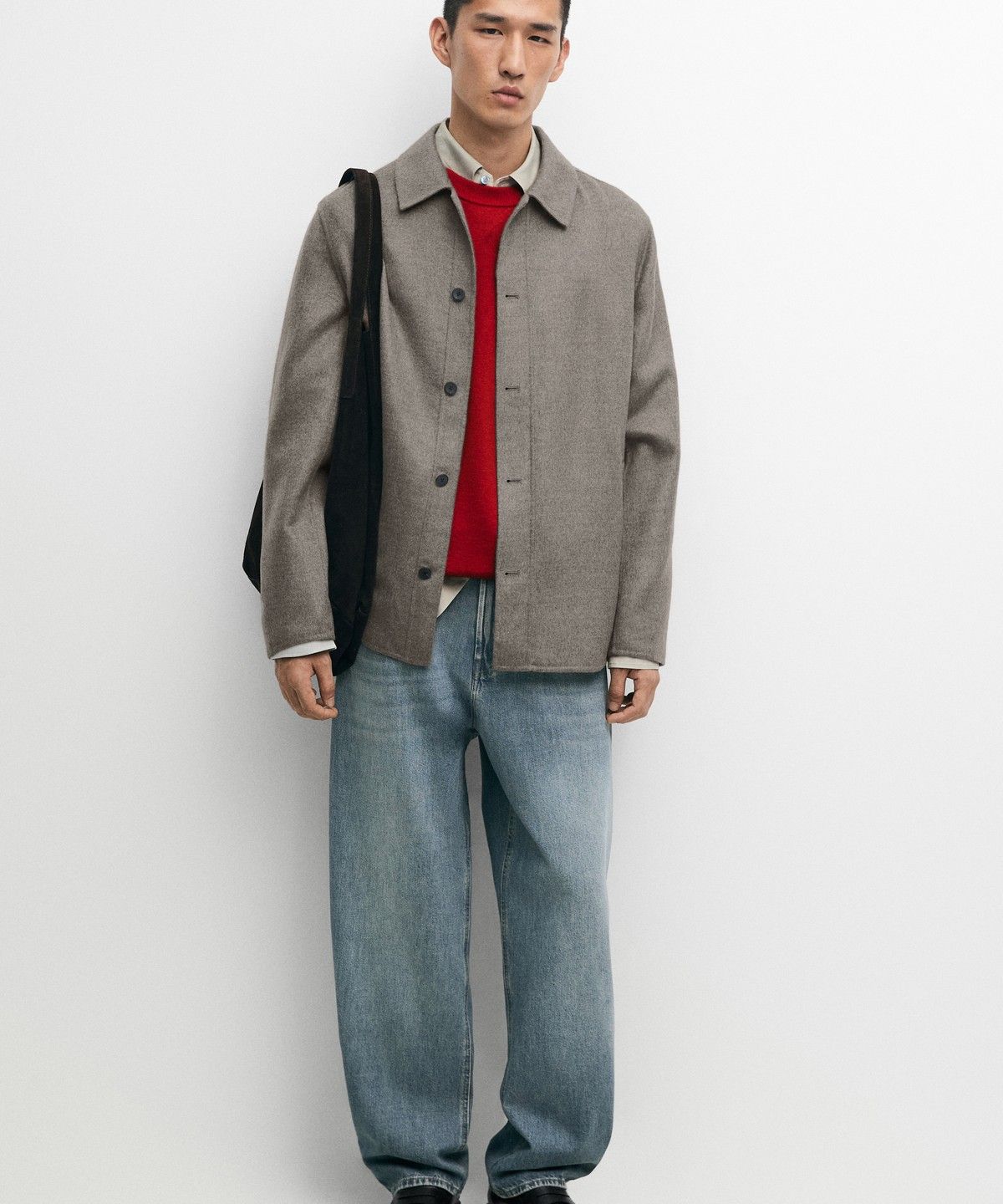 마시모두띠(MASSIMO DUTTI) 버튼 디테일 울 혼방 오버셔츠