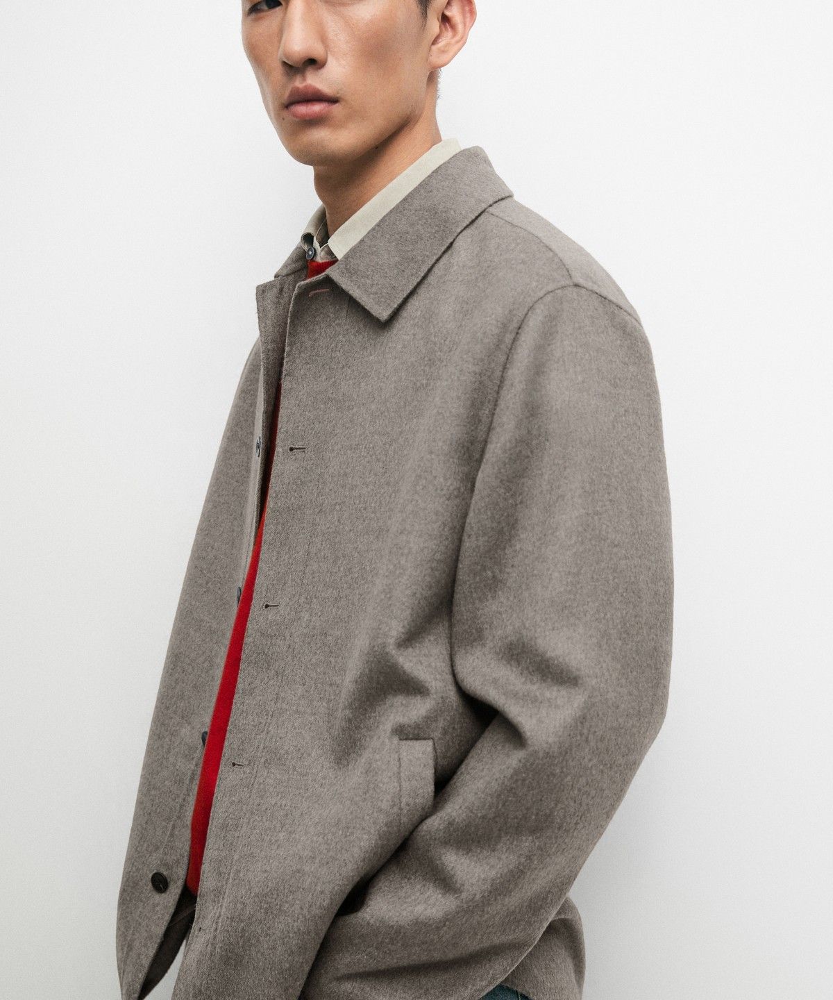 마시모두띠(MASSIMO DUTTI) 버튼 디테일 울 혼방 오버셔츠