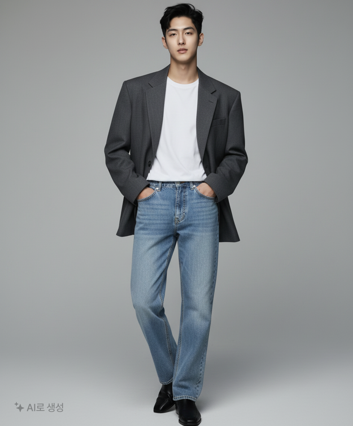 폴코어(PAULCORE) PAUL301 와이드핏 데님진(중청) 46
