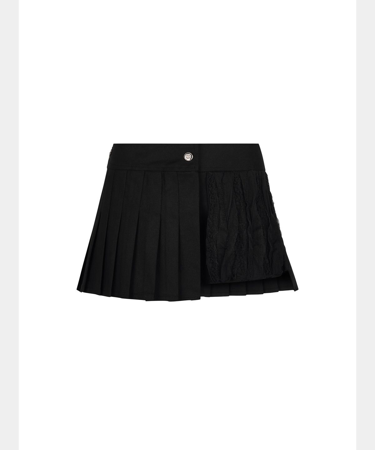 쇠아(SØAR) Wrap Pleats Lace Skirt Pants (BLACK)