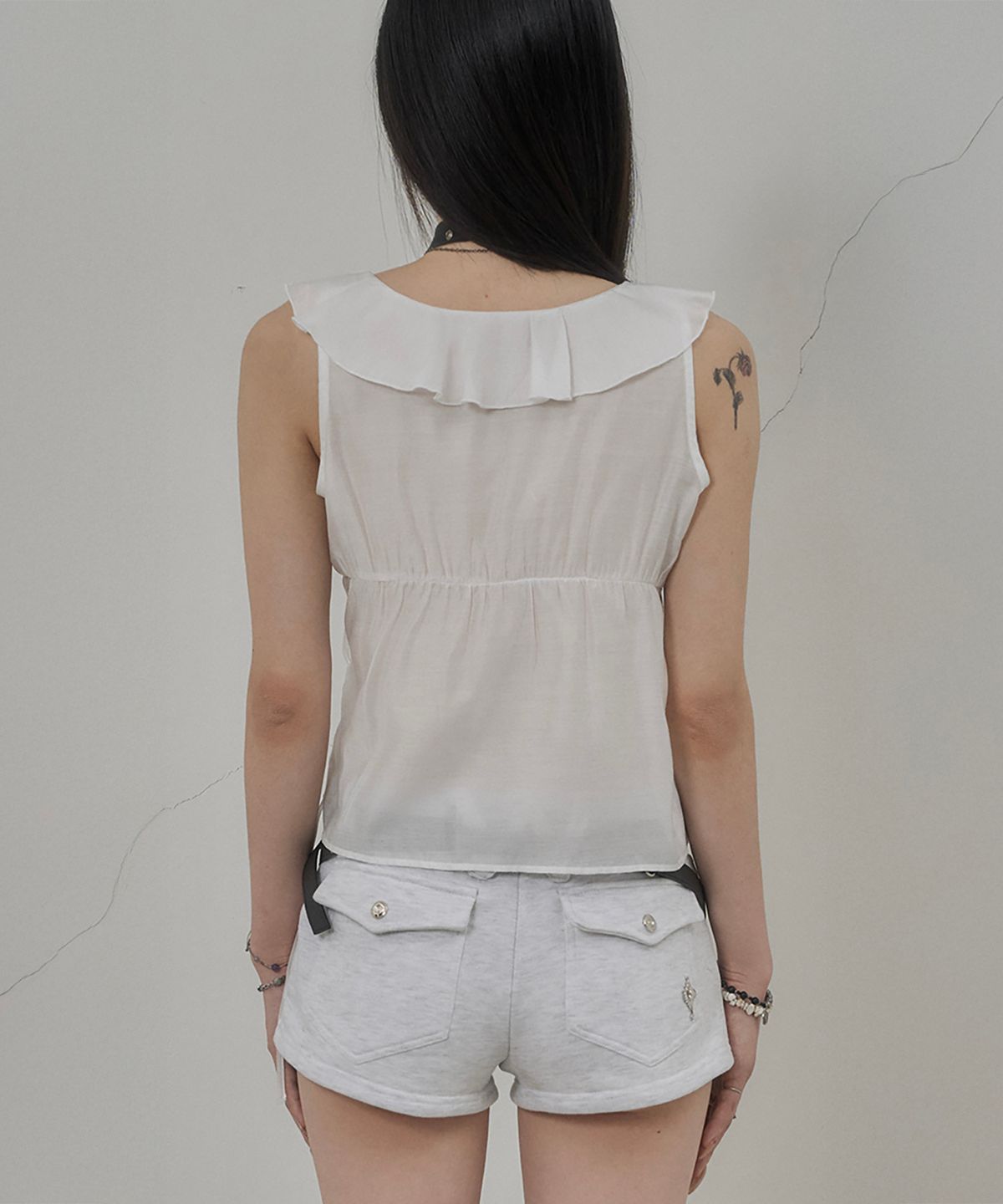 쇠아(SØAR) Corset Ruffle Wrap Blouse (WHITE)