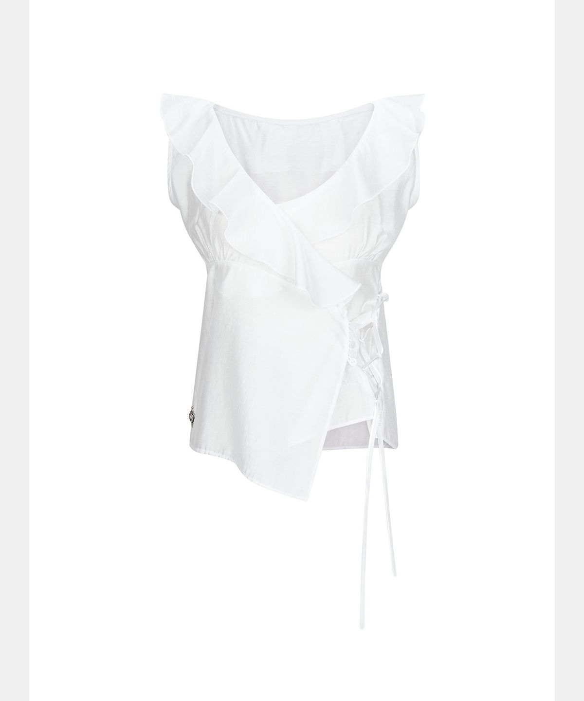 쇠아(SØAR) Corset Ruffle Wrap Blouse (WHITE)