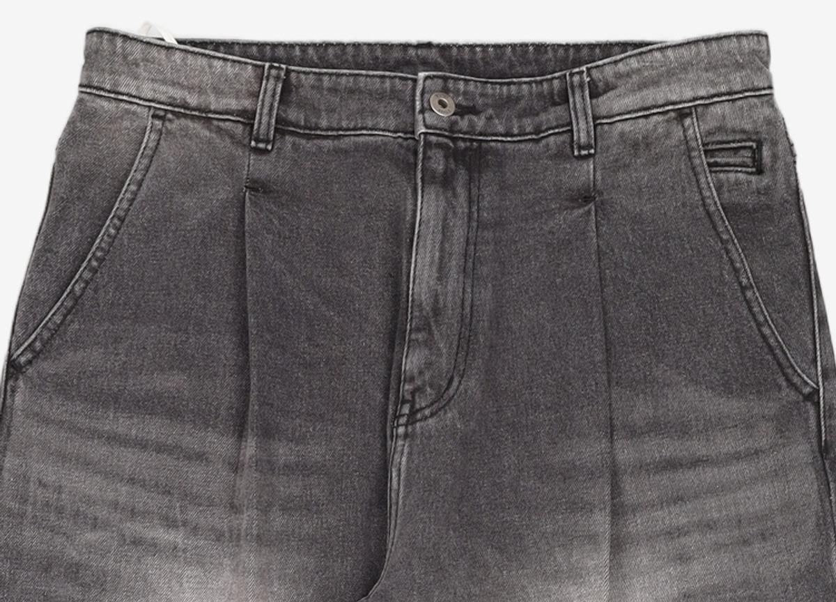 쿠어(COOR) 워시드 원턱 라운드 데님 팬츠 (워시드그레이) L