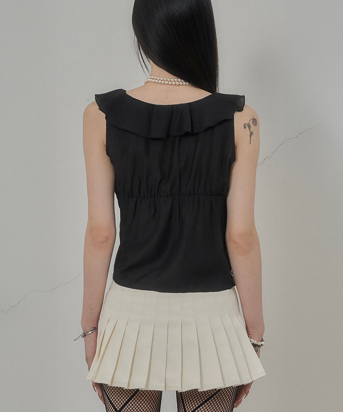 쇠아(SØAR) Corset Ruffle Wrap Blouse (BLACK)