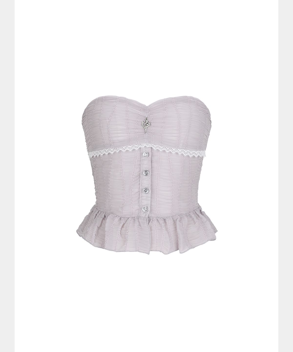 쇠아(SØAR) Shirring lace Tube Top (PURPLE GRAY)