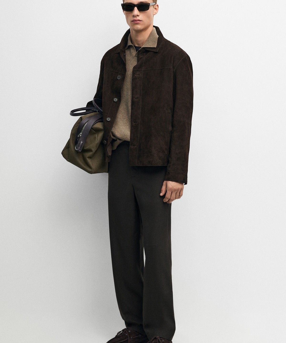 마시모두띠(MASSIMO DUTTI) 포켓 디테일 스웨이드 레더 오버셔츠