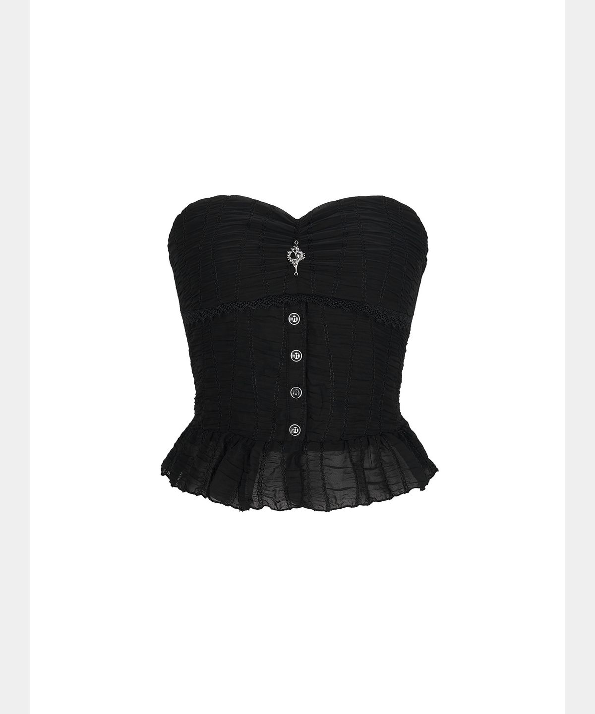 쇠아(SØAR) Shirring lace Tube Top (BLACK)