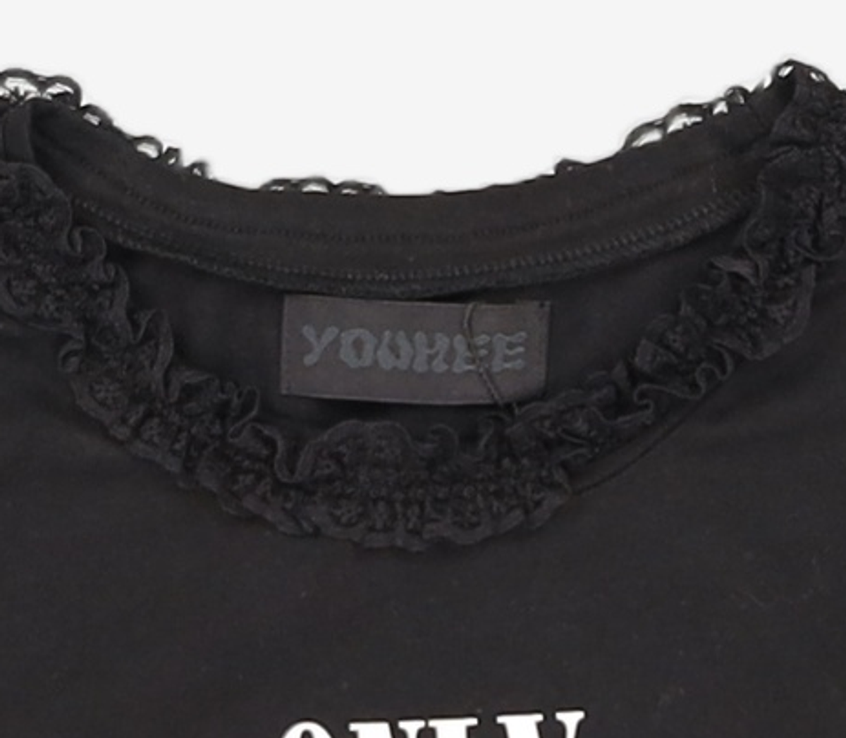 유희(YOUHEE) LACE LETTERING BABY T-SHIRTS BLACK FREE